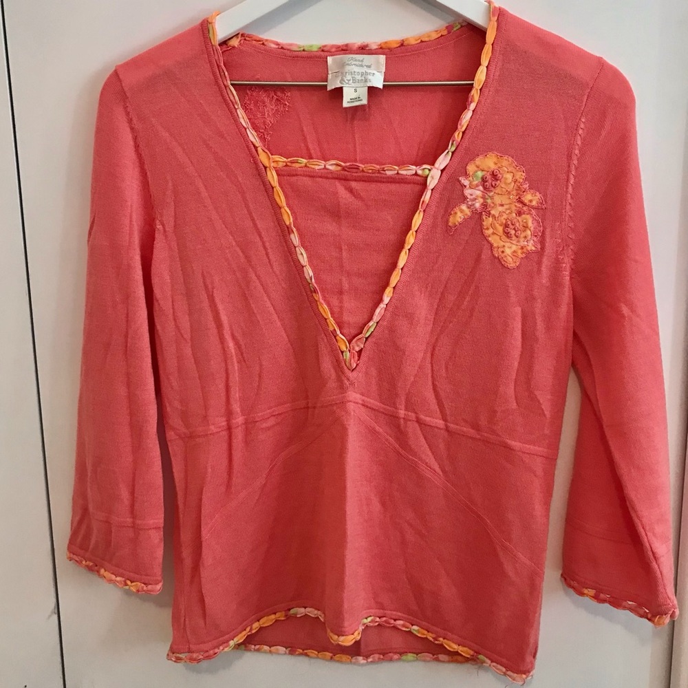 ⭐️3/$15⭐️ Christopher & Banks Embroidered Quarter Sleeve